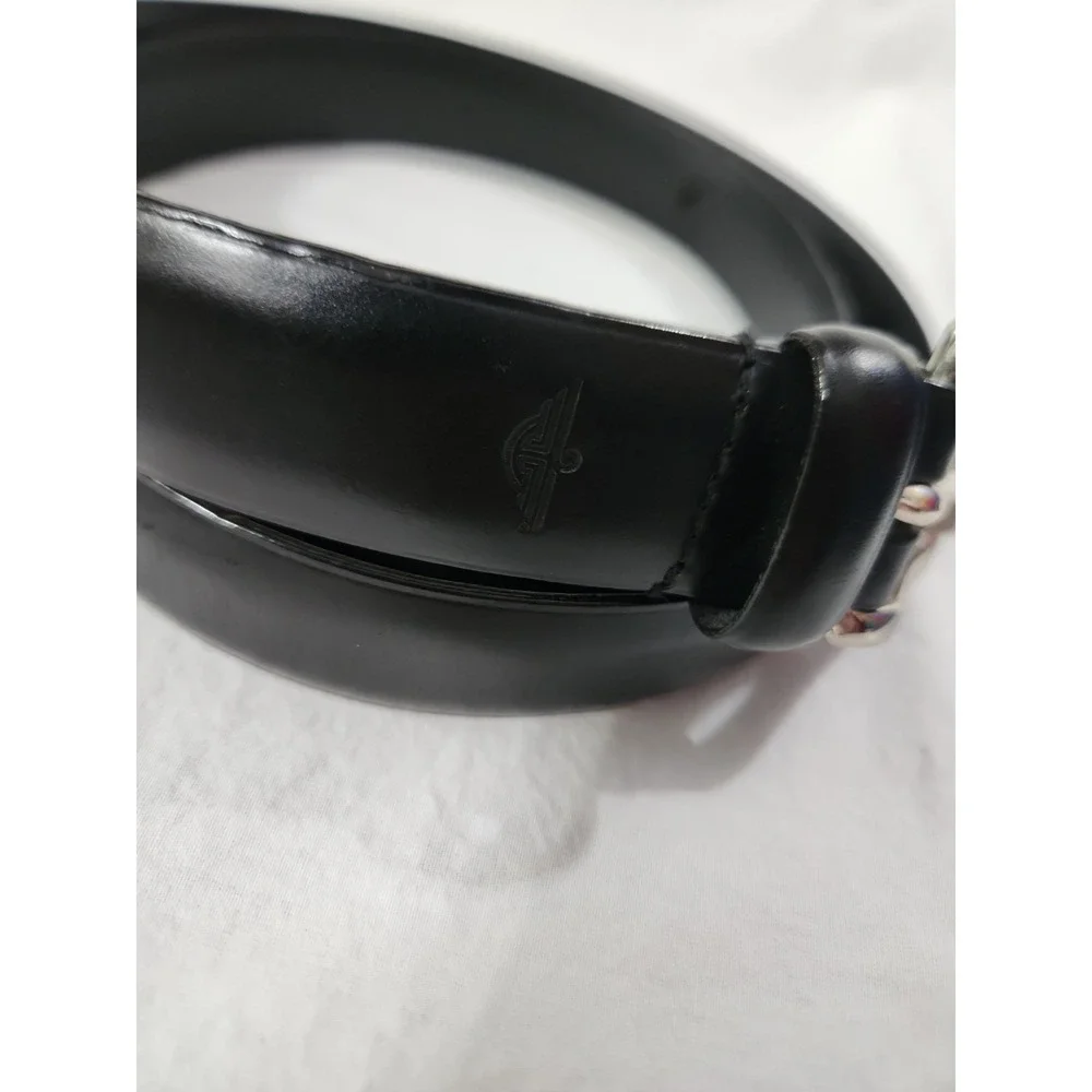 Dockers Mens Black Top Grain Leather Dress Belt Silver Buckle Size 42 66552